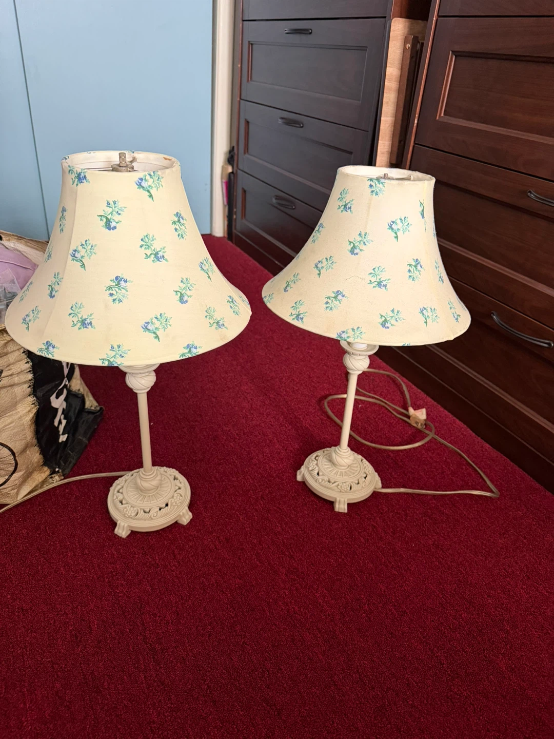 Pair of Vintage Table Lamps with Floral Shades