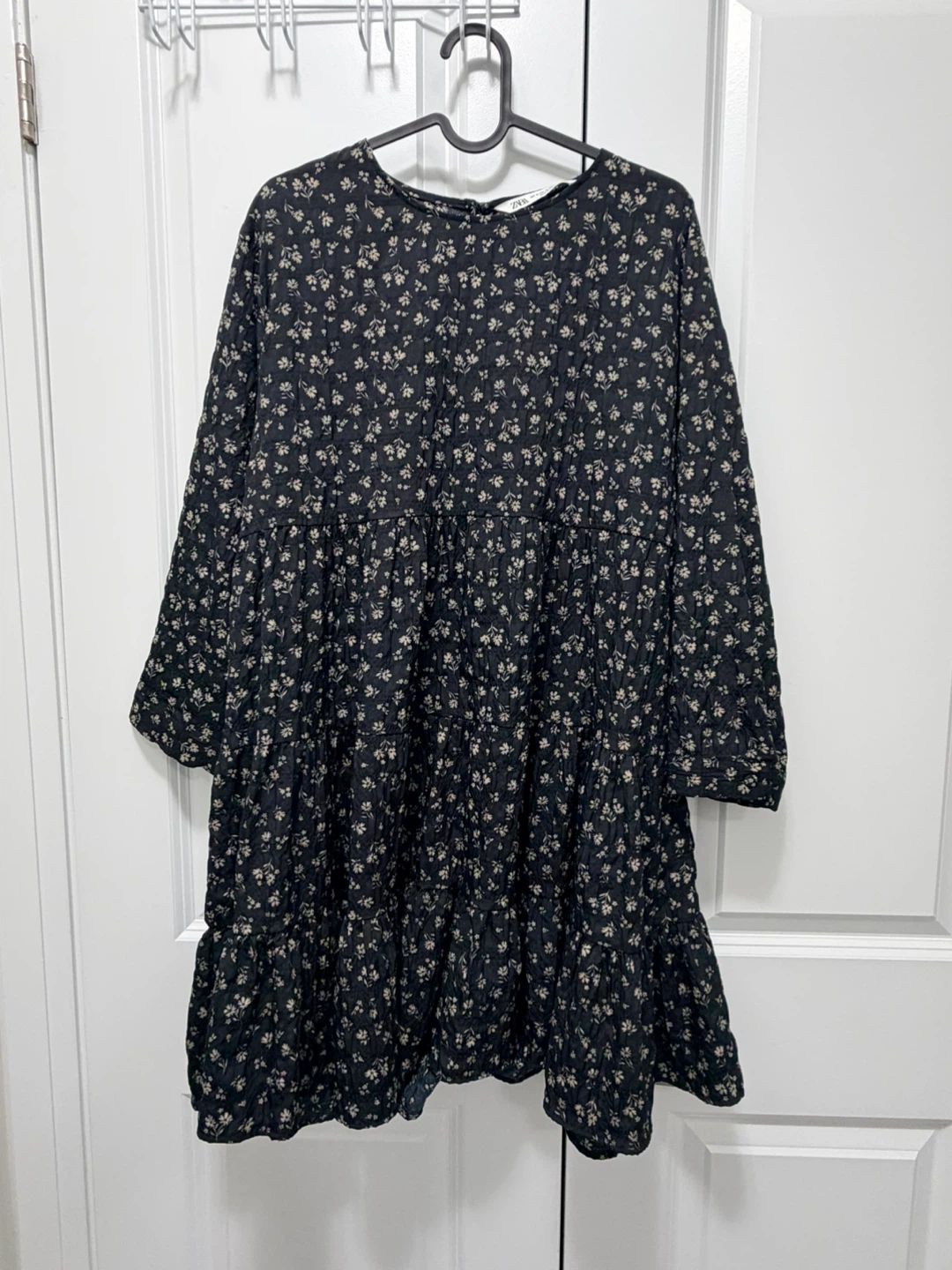 ZARA Floral Tiered Mini Dress Black Size XL
