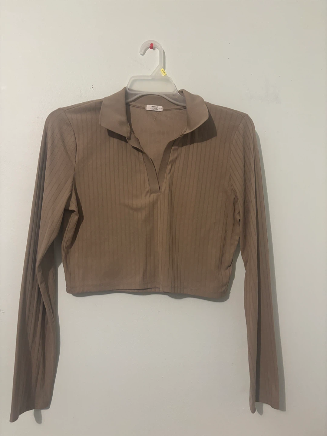 Ribbed Cropped Shirt - Brown