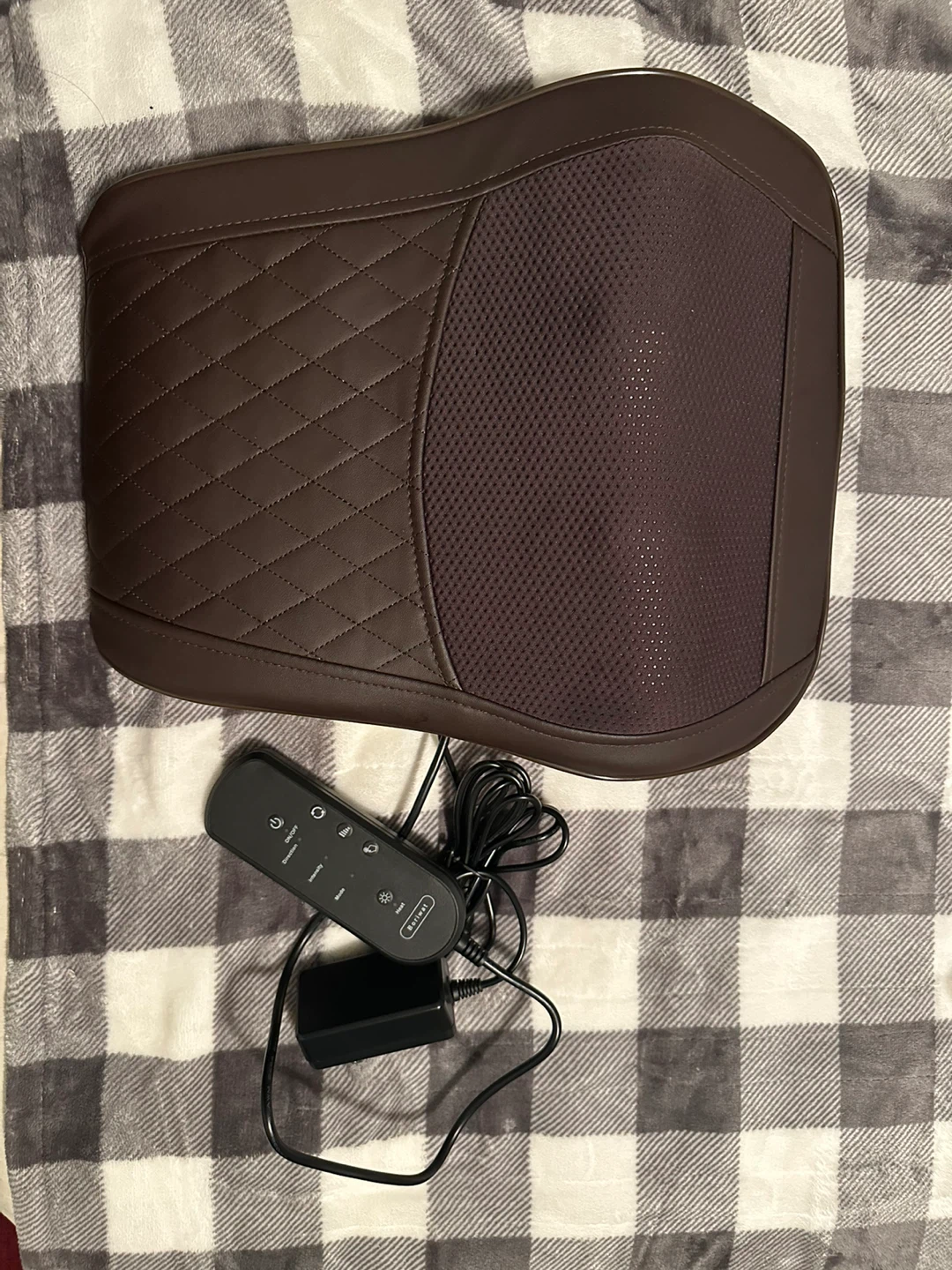 Brown Massage Cushion with Remote and Power Adapter