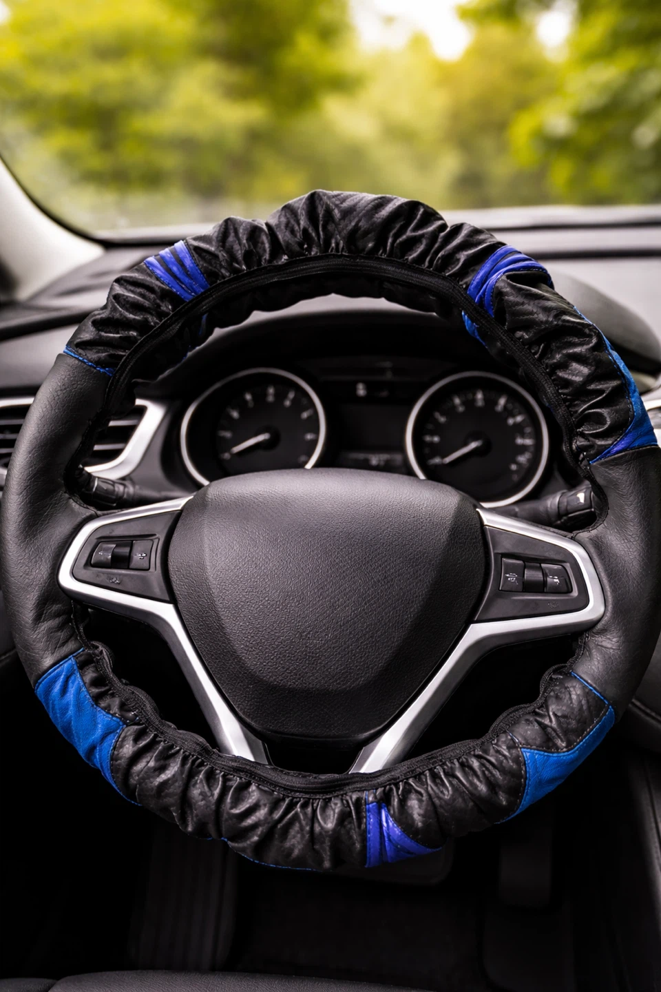 Black and Blue Steering Wheel Cover - photo 4