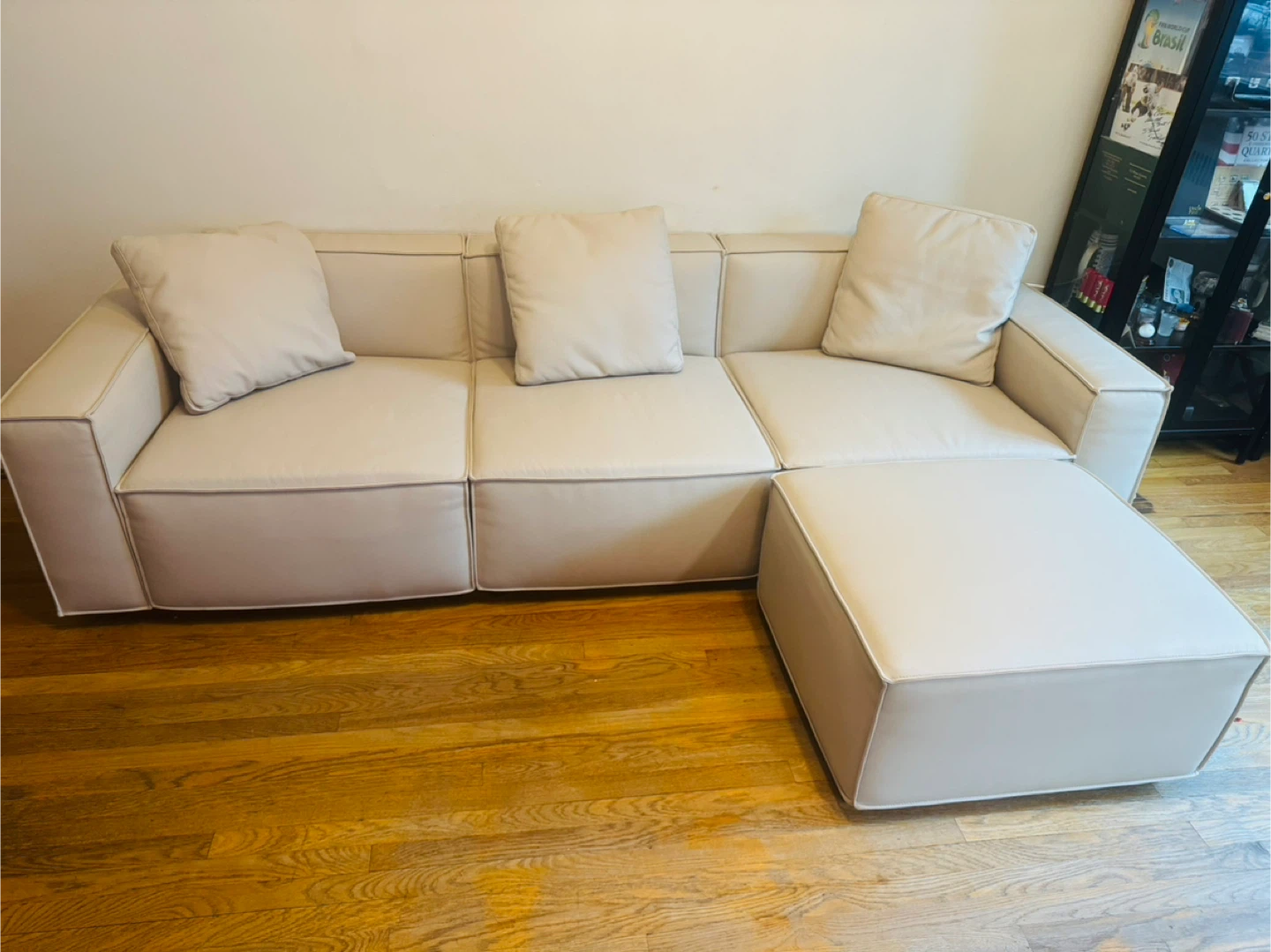 Modern Beige Sectional Sofa with Ottoman