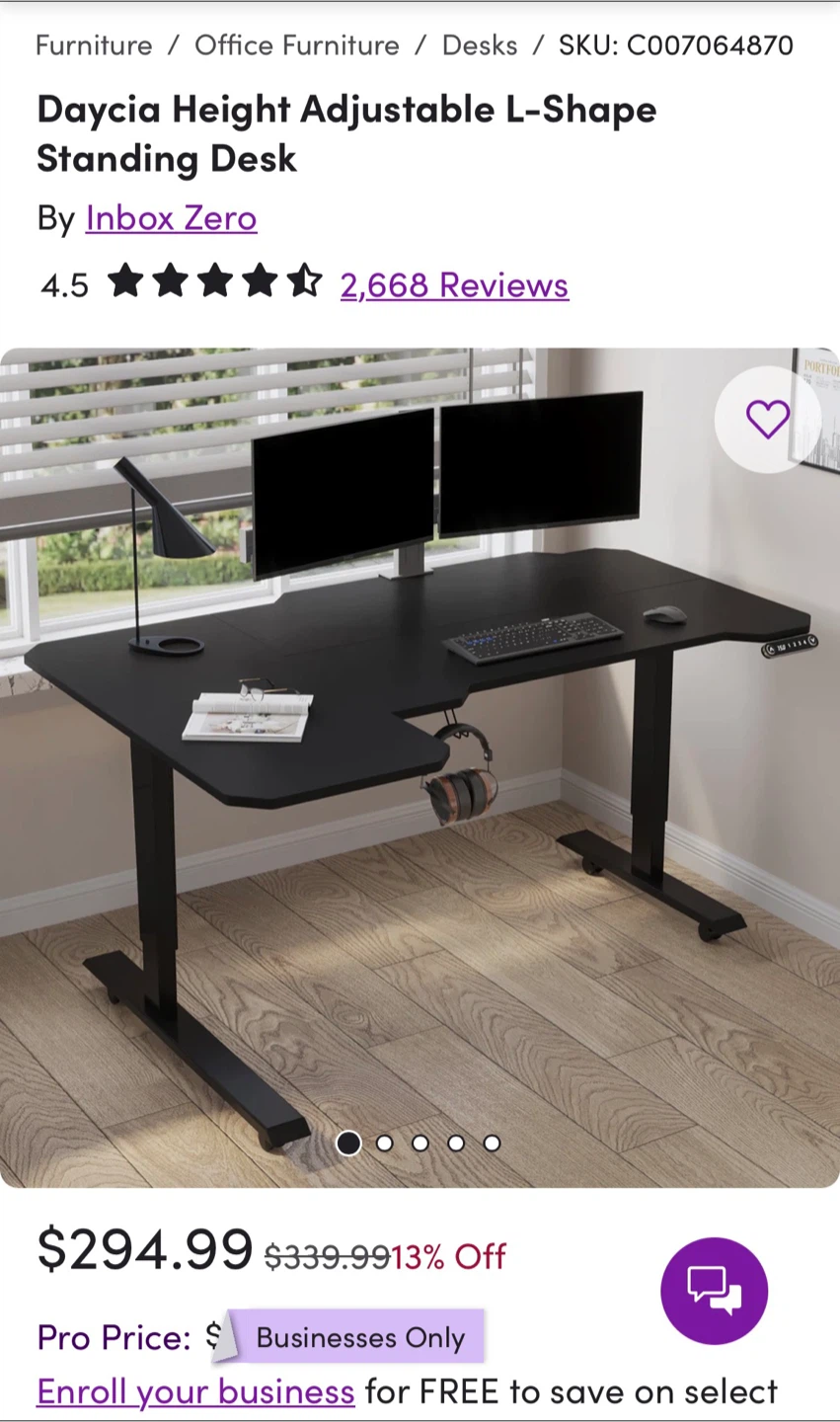 Zero Daycia L-Shape Standing Desk