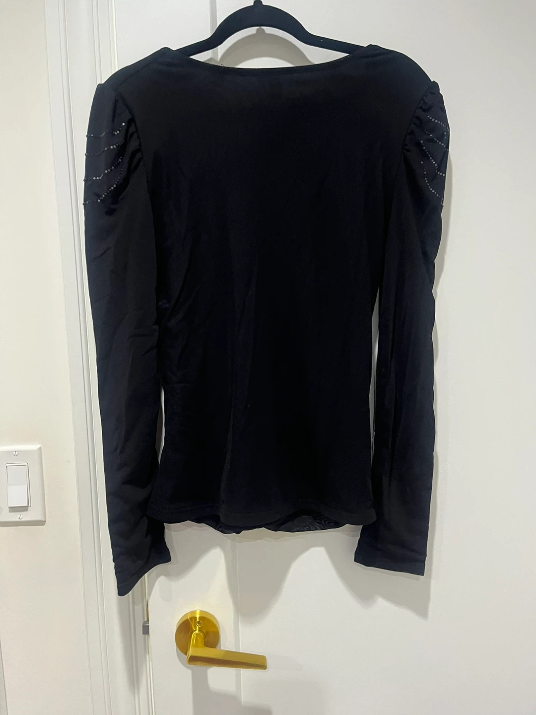 Black Embellished Ruched Long Sleeve Top - photo 5