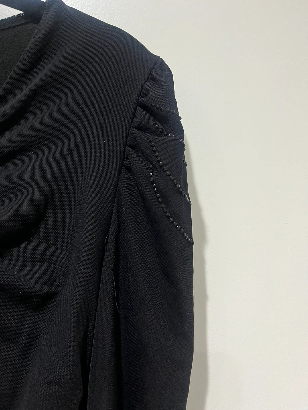 Black Embellished Ruched Long Sleeve Top - photo 4