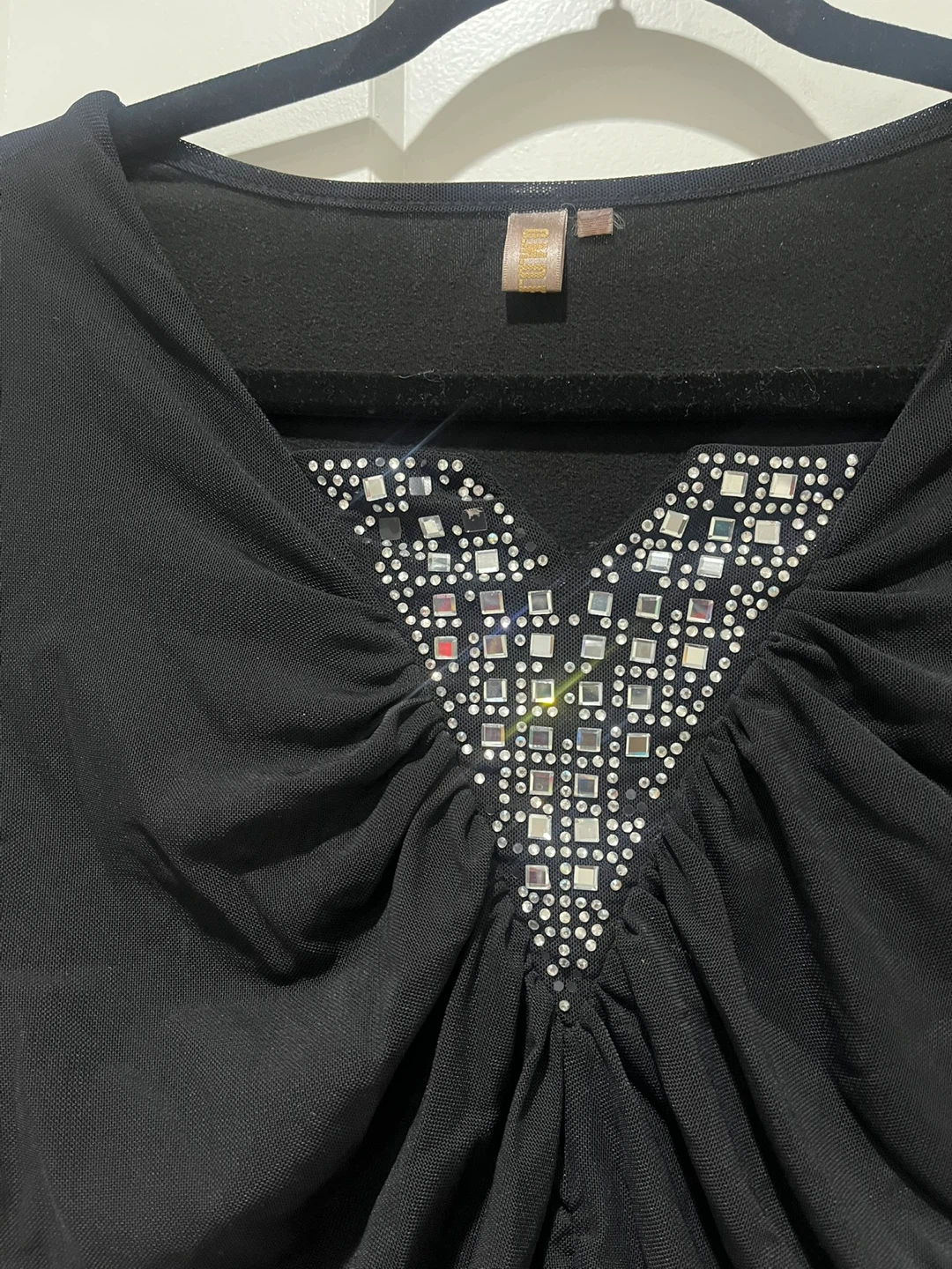 Black Embellished Ruched Long Sleeve Top - photo 2