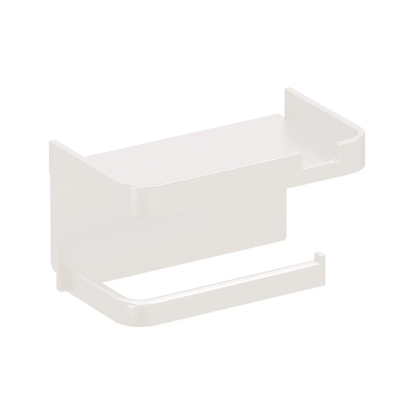 White Wall-Mounted Toilet Paper Holder with Shelf - photo 3
