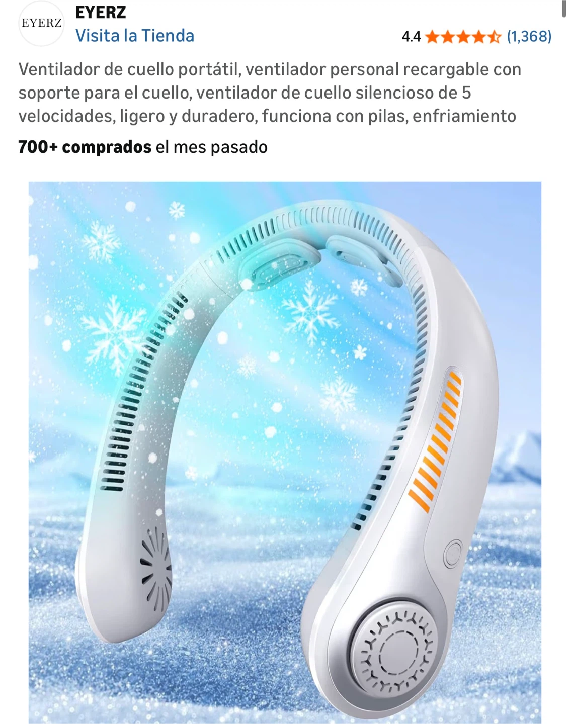 EYERZ Portable Neck Fan - Rechargeable, 5 Speeds