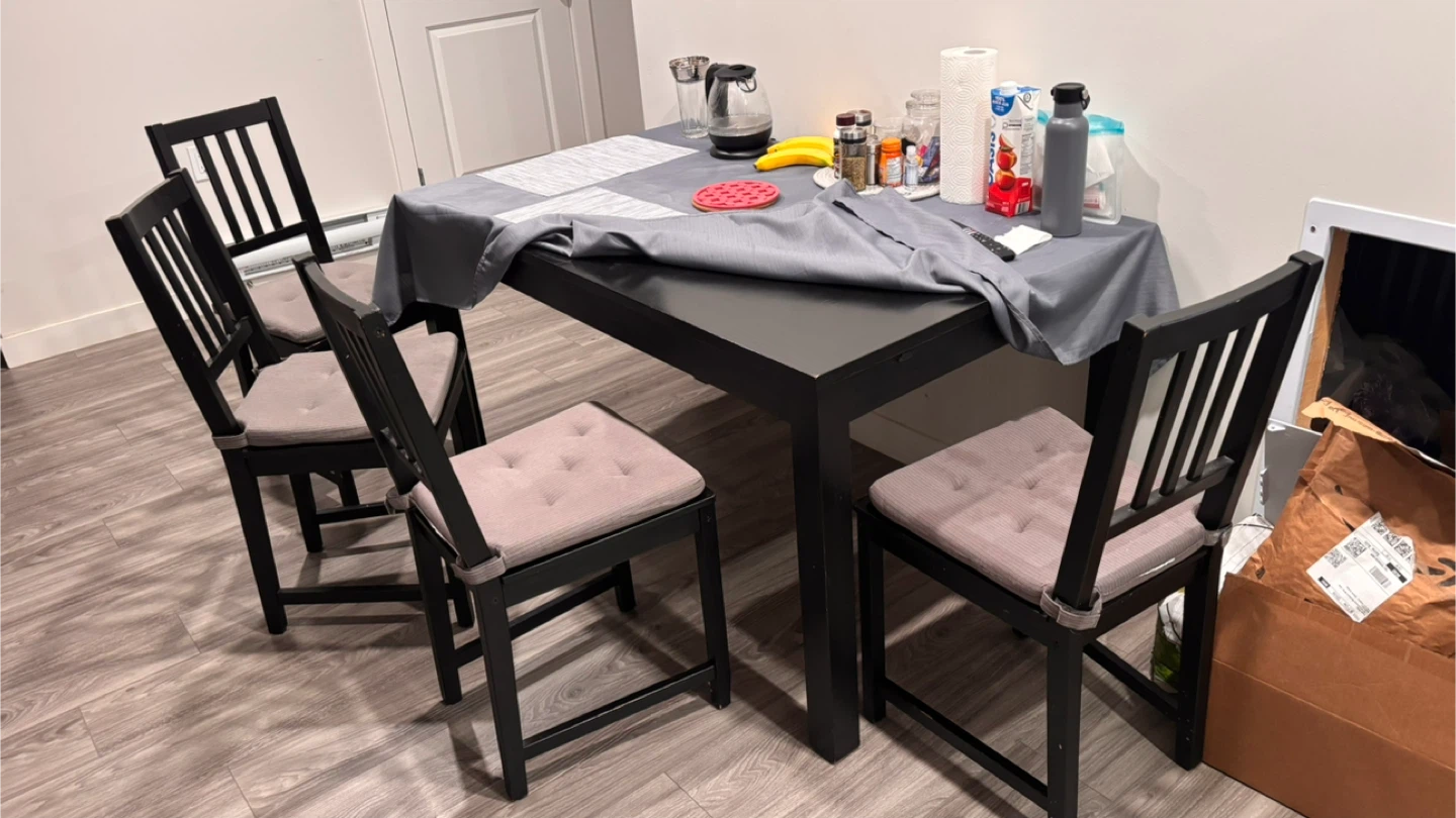 Four black dining chairs with grey cushions - photo 4