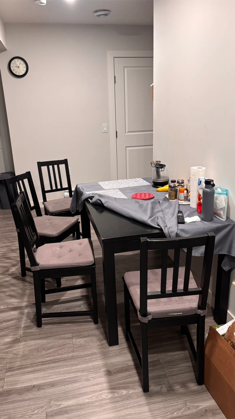 Four black dining chairs with grey cushions - photo 2