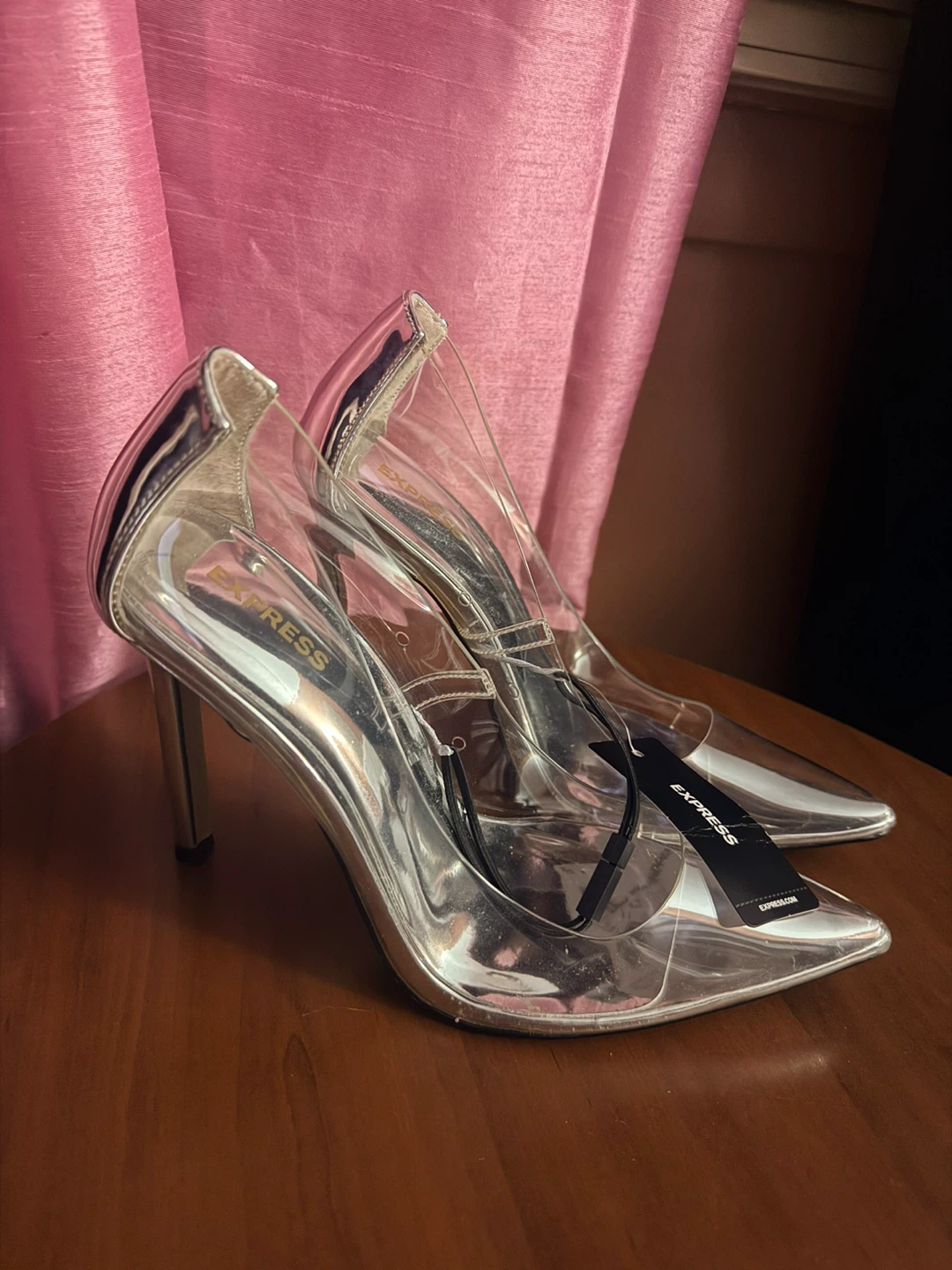 Express Clear Silver Heel Pumps Size 7 - photo 4
