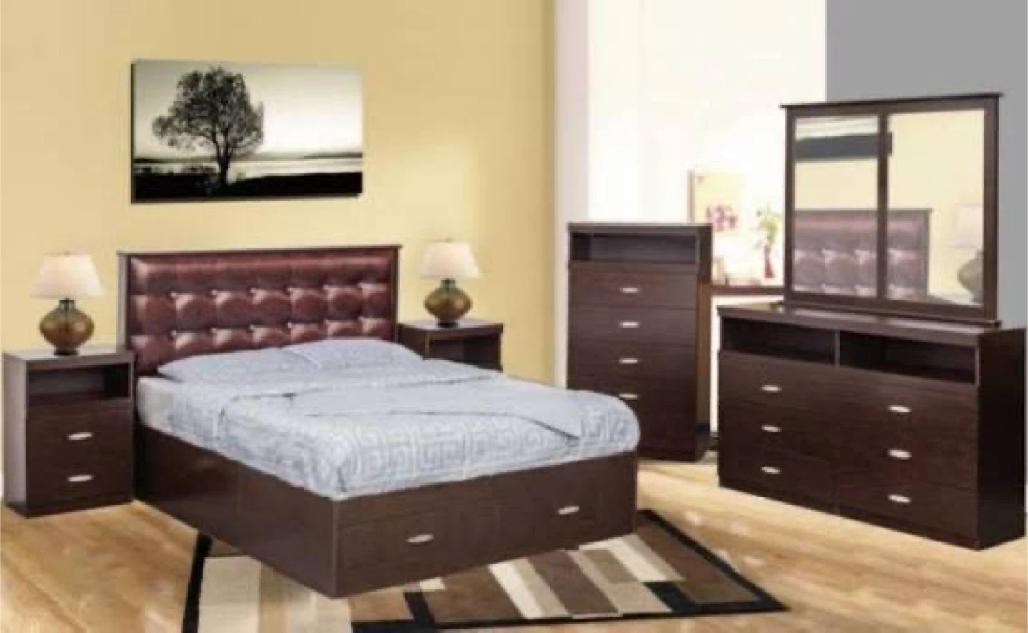 Dark Brown Tufted Headboard Bedroom Set