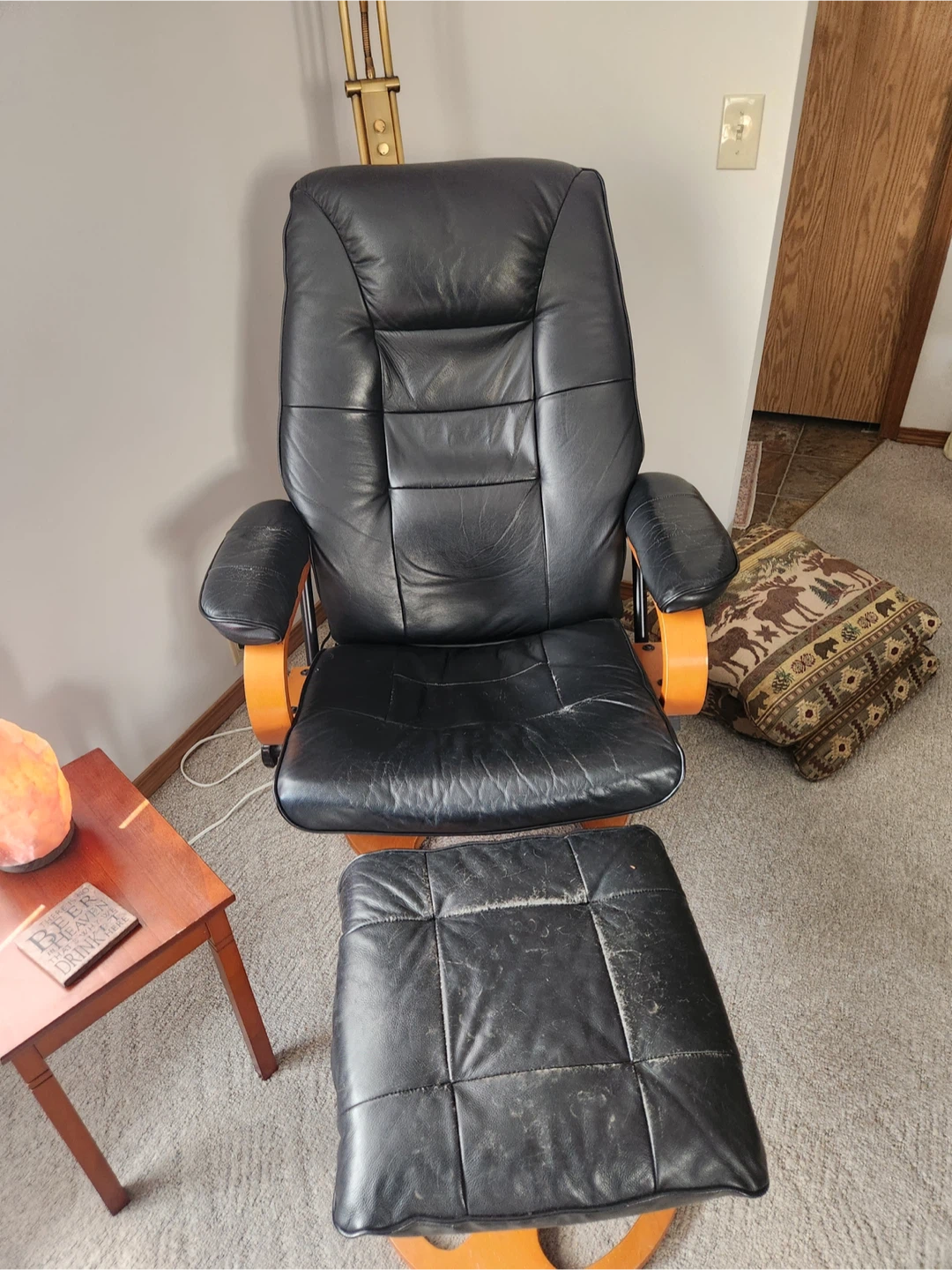 Black Leather Executive Chair with Ottoman