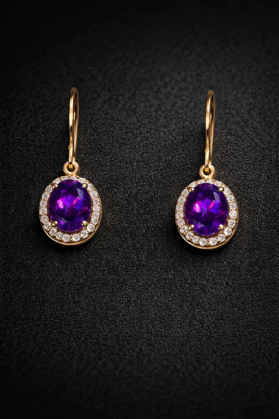 Gold 14k 🥇Amethyst & Diamond Halo Earrings 8mm