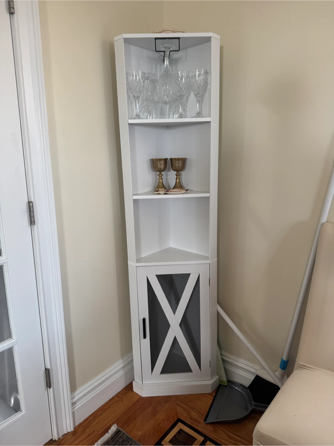 White Corner China Cabinet With Storage - photo 2