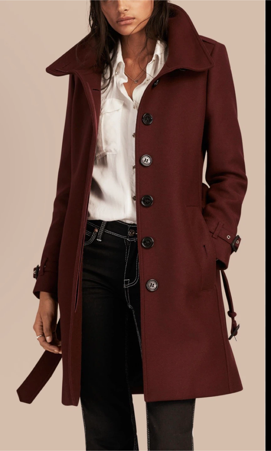 Burberry London Wool Trench coat in Burgundy