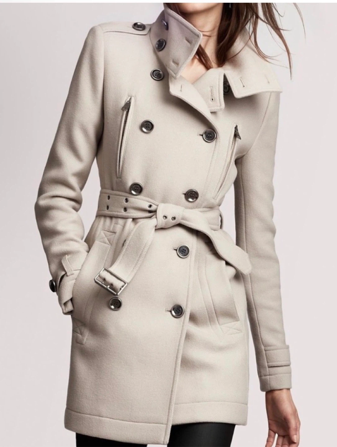 Burberry Brit Double Breasted Wool Blend Coat