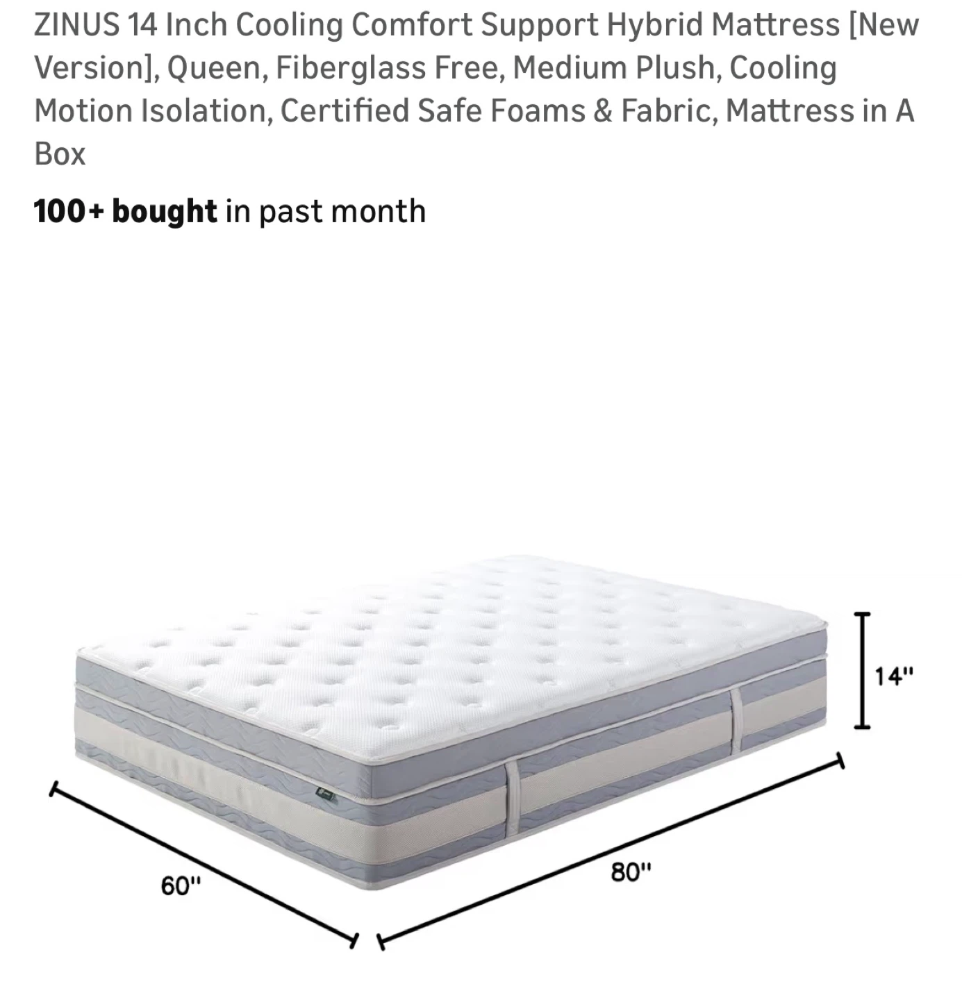 Zinus 14 Inch Queen Hybrid Mattress - photo 3