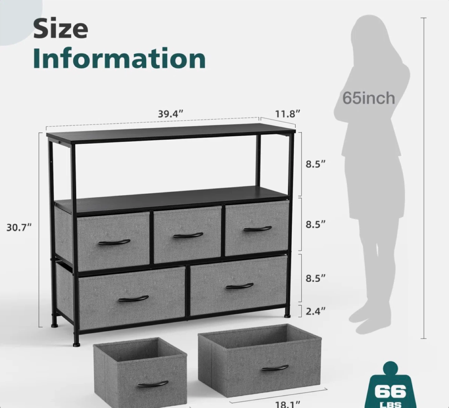 6 Drawer Dresser Storage Unit - Black Metal Frame - photo 2