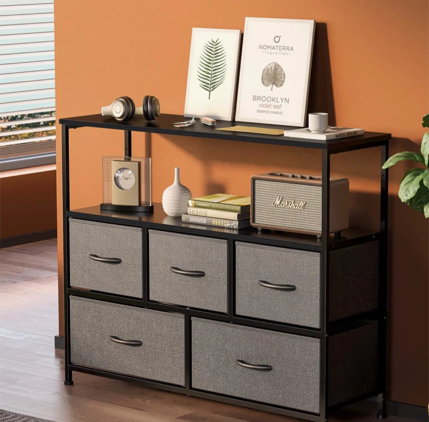 6 Drawer Dresser Storage Unit - Black Metal Frame