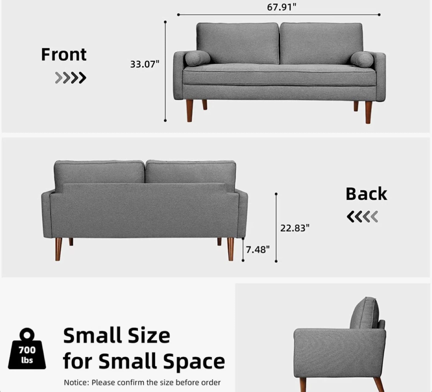 Studio Size Grey Tufted Sofa - photo 3