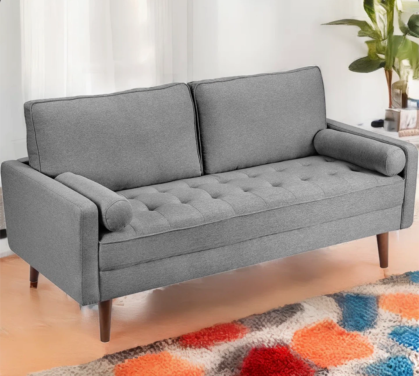 Studio Size Grey Tufted Sofa - photo 2