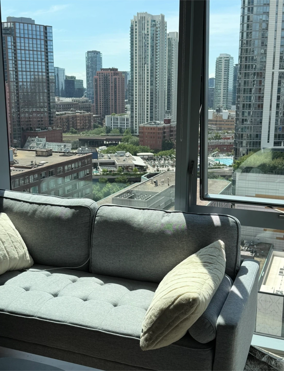 Studio Size Grey Tufted Sofa