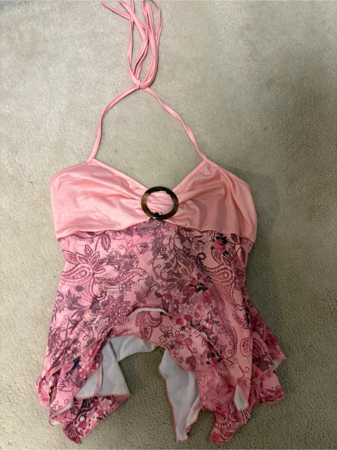 Pink Halter Neck Paisley Print Camisole Top