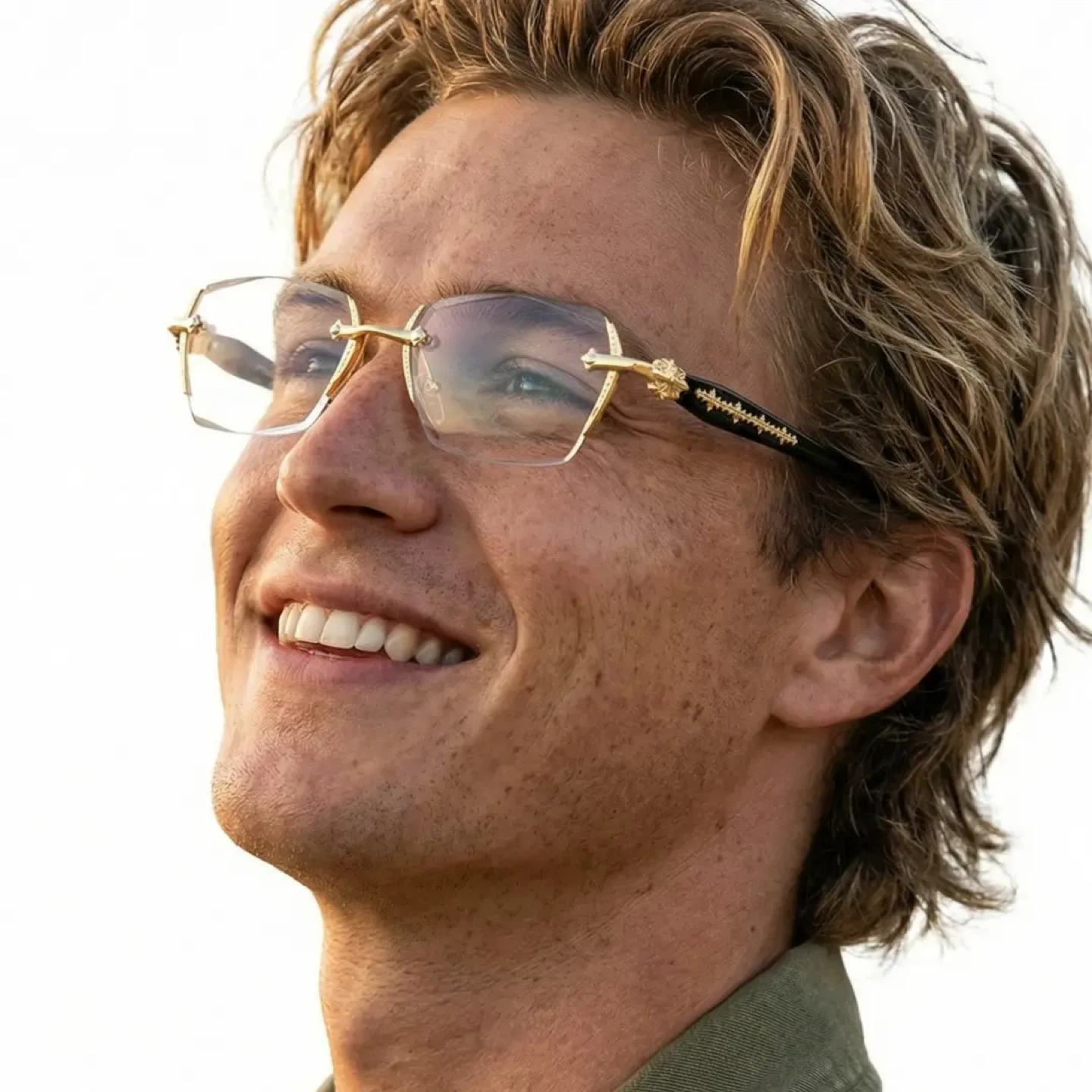 Rimless Gold & Black Accent Eyeglasses
