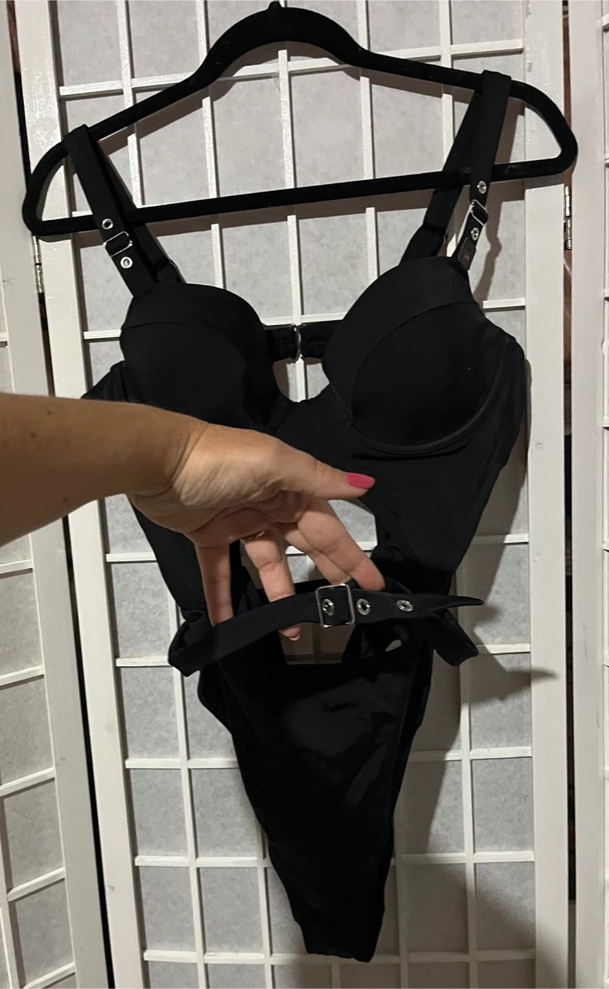 Black Cutout One-Piece Swimsuit with Belt - photo 5