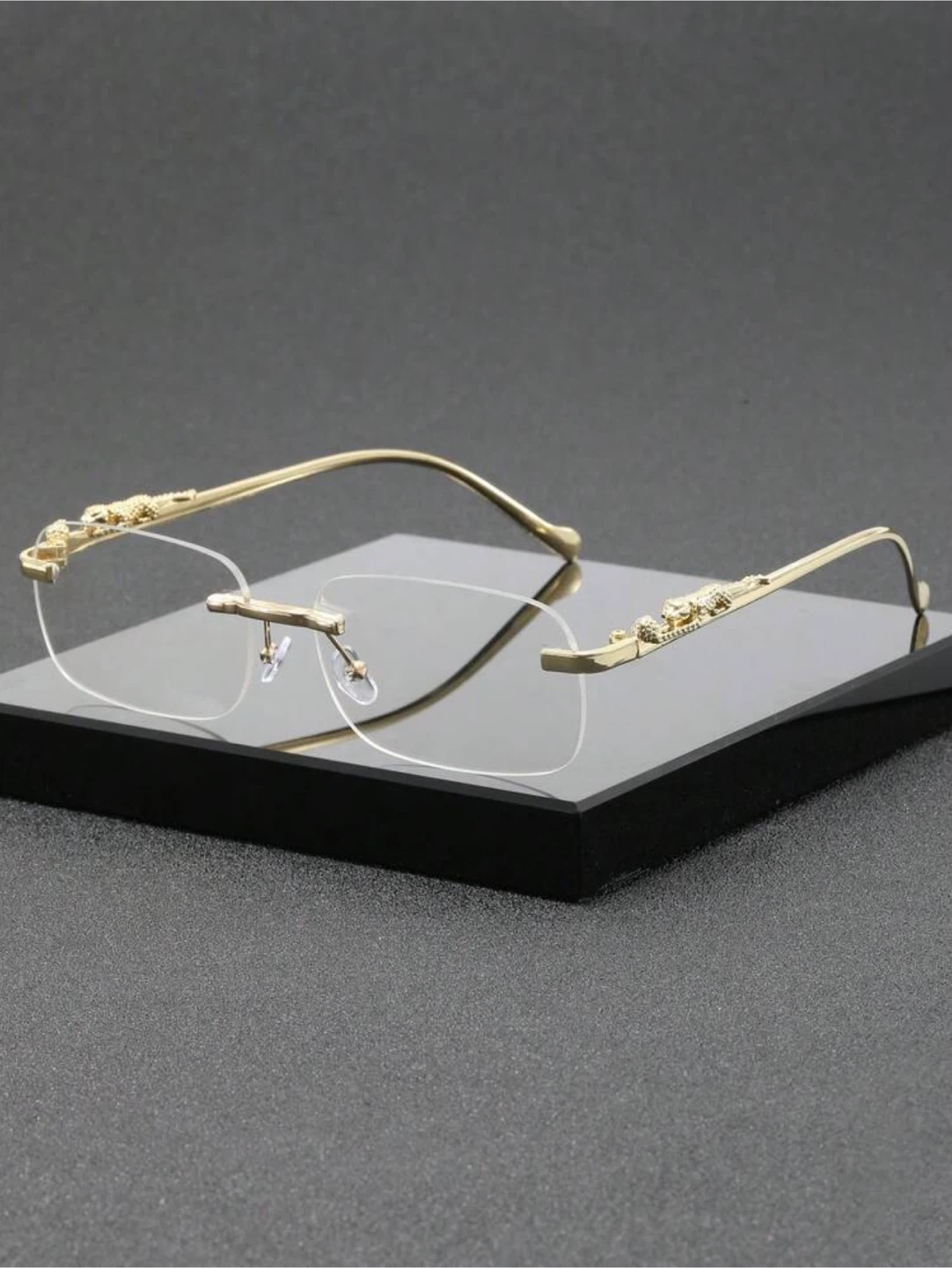 Rimless Gold Cat-Embellished Eyeglasses