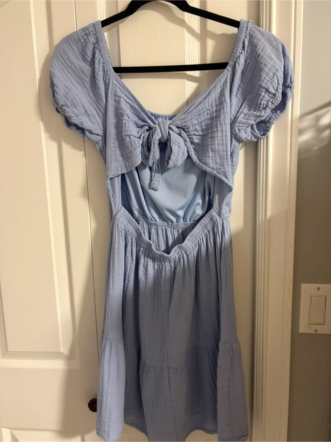 Light Blue Gauze Tie-Front Cutout Dress - photo 2