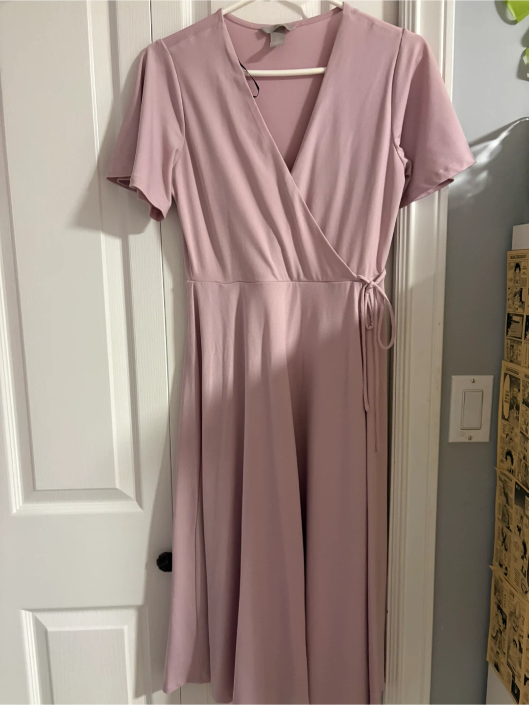 H&M Pink Short Sleeve Wrap Dress Size S