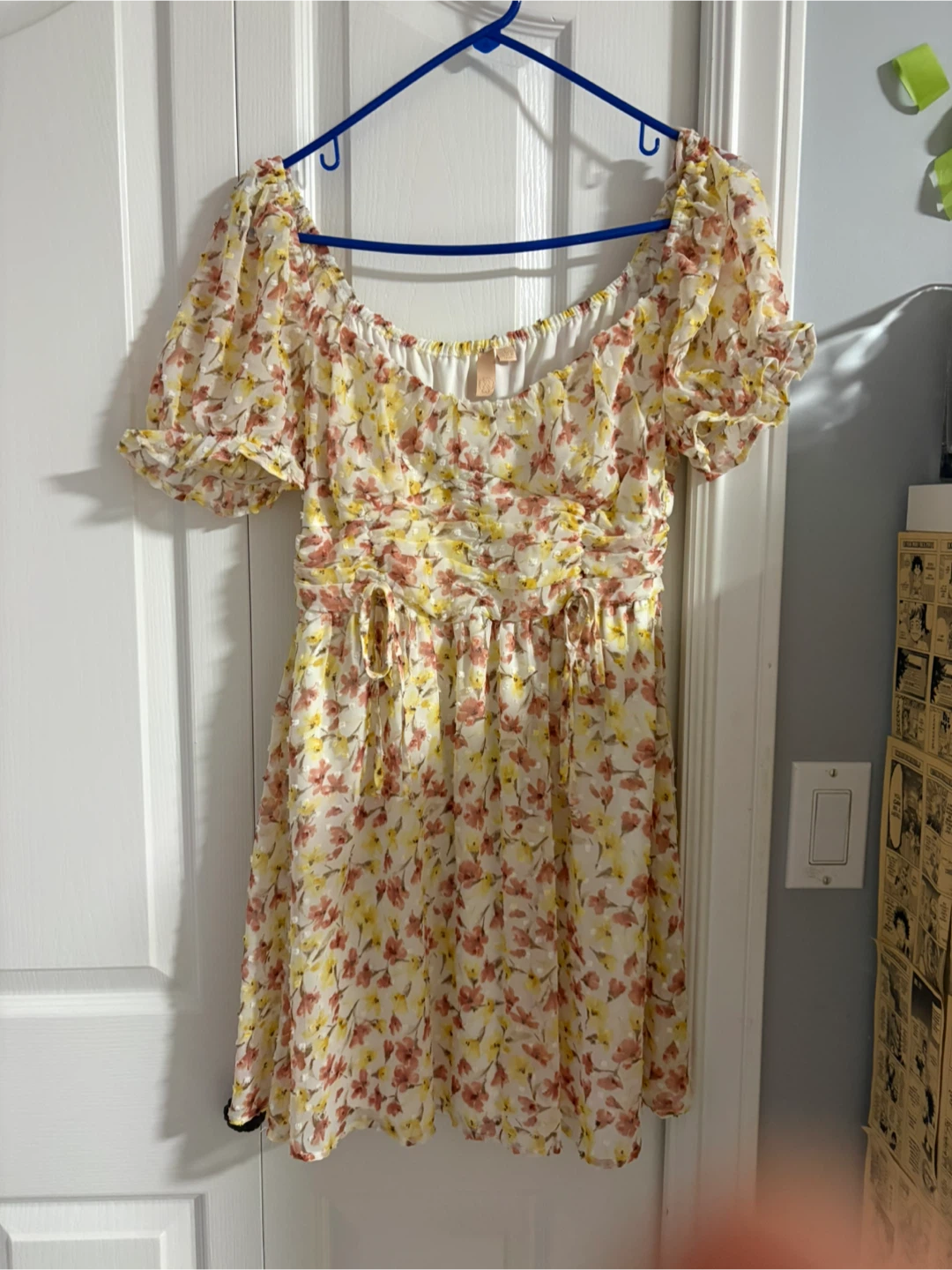 Women's Floral Print Puff Sleeve Dress - Size L