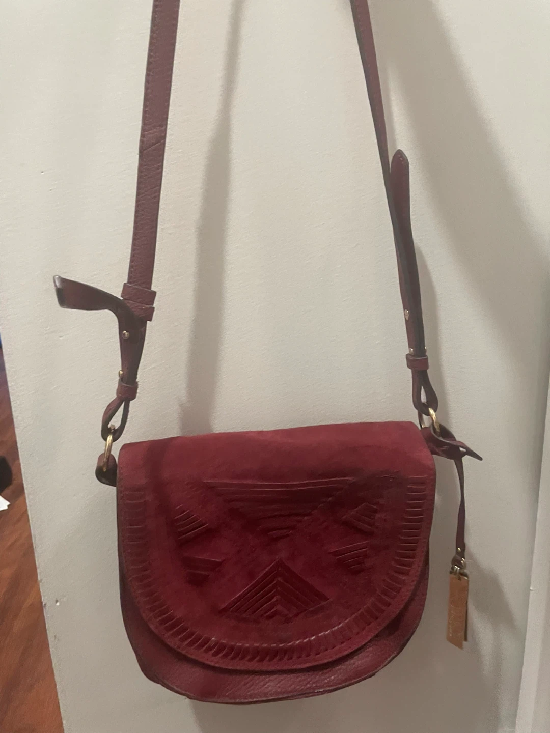 Maroon Leather & Suede Crossbody Bag