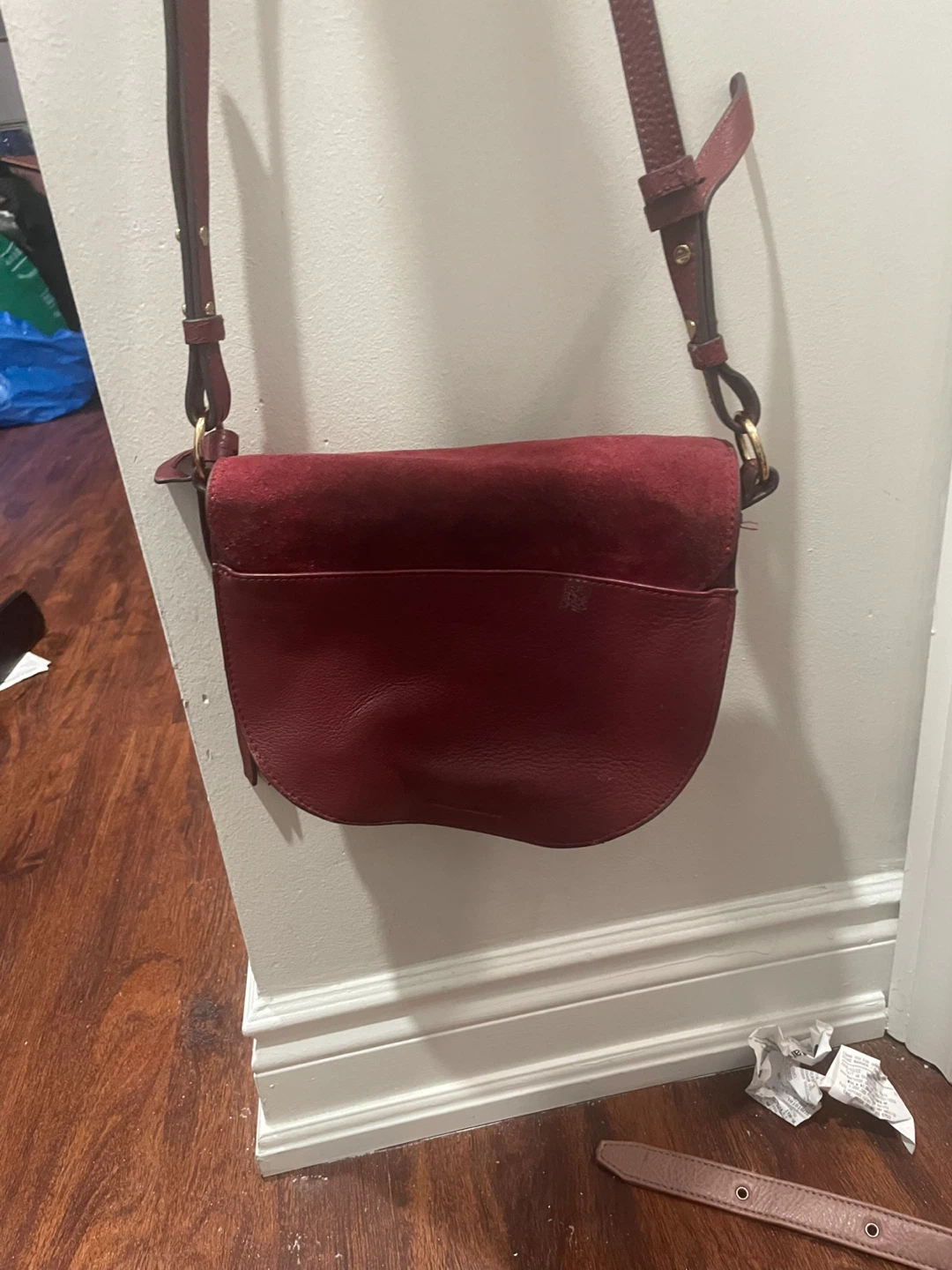 Maroon Leather & Suede Crossbody Bag - photo 3