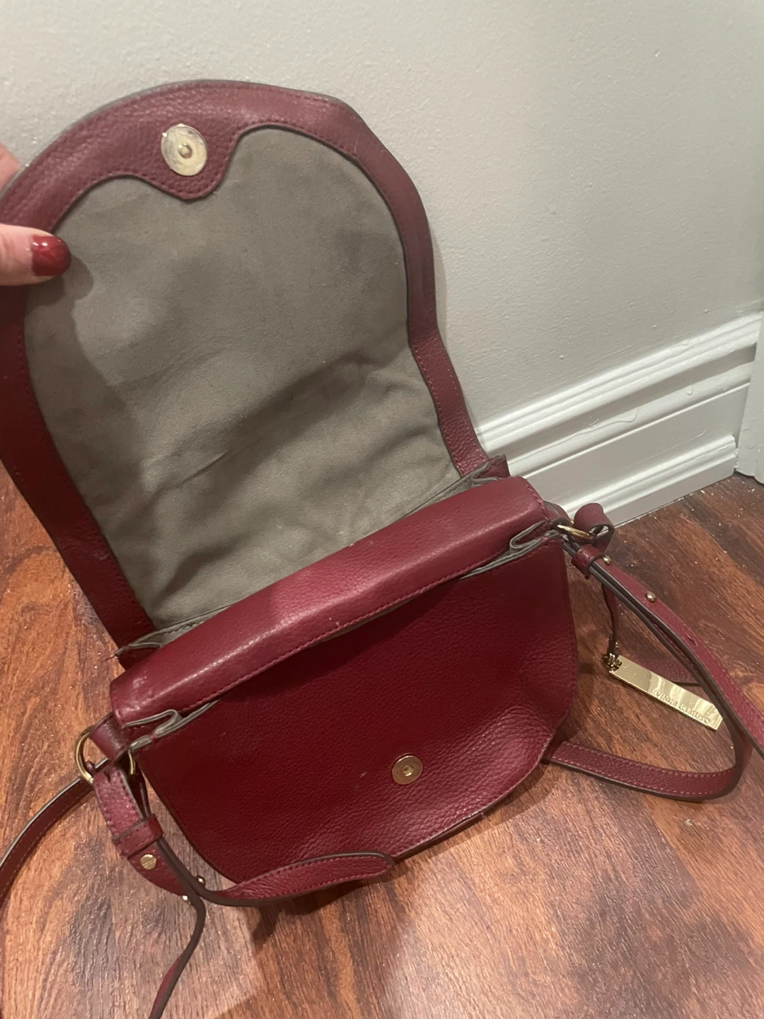 Maroon Leather & Suede Crossbody Bag - photo 2