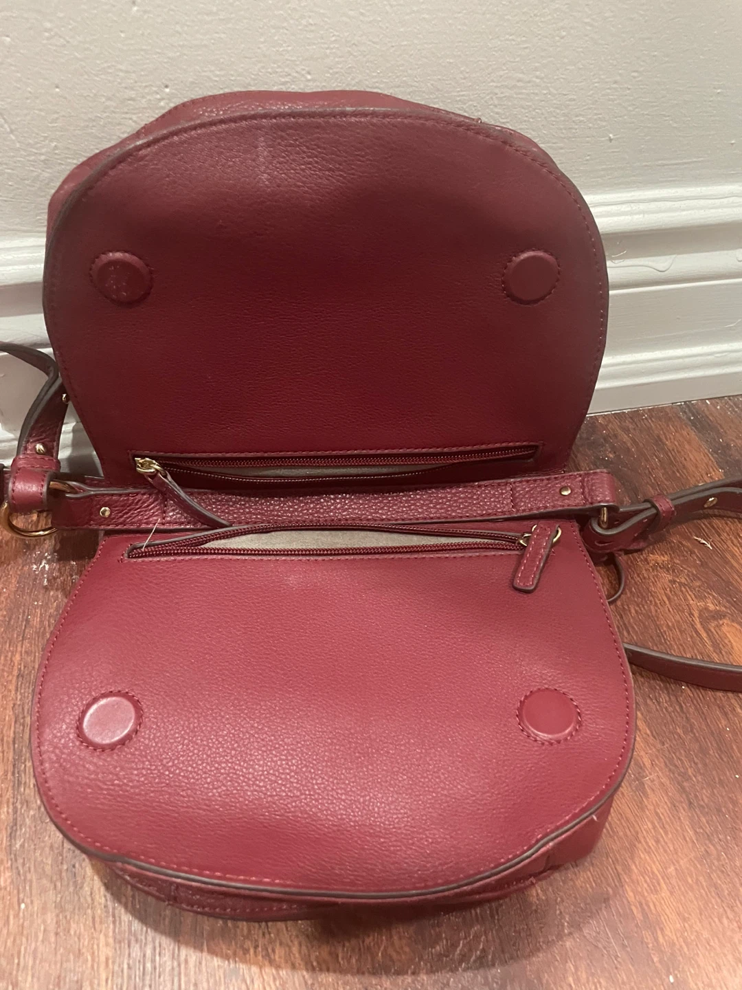 Maroon Leather & Suede Crossbody Bag - photo 4