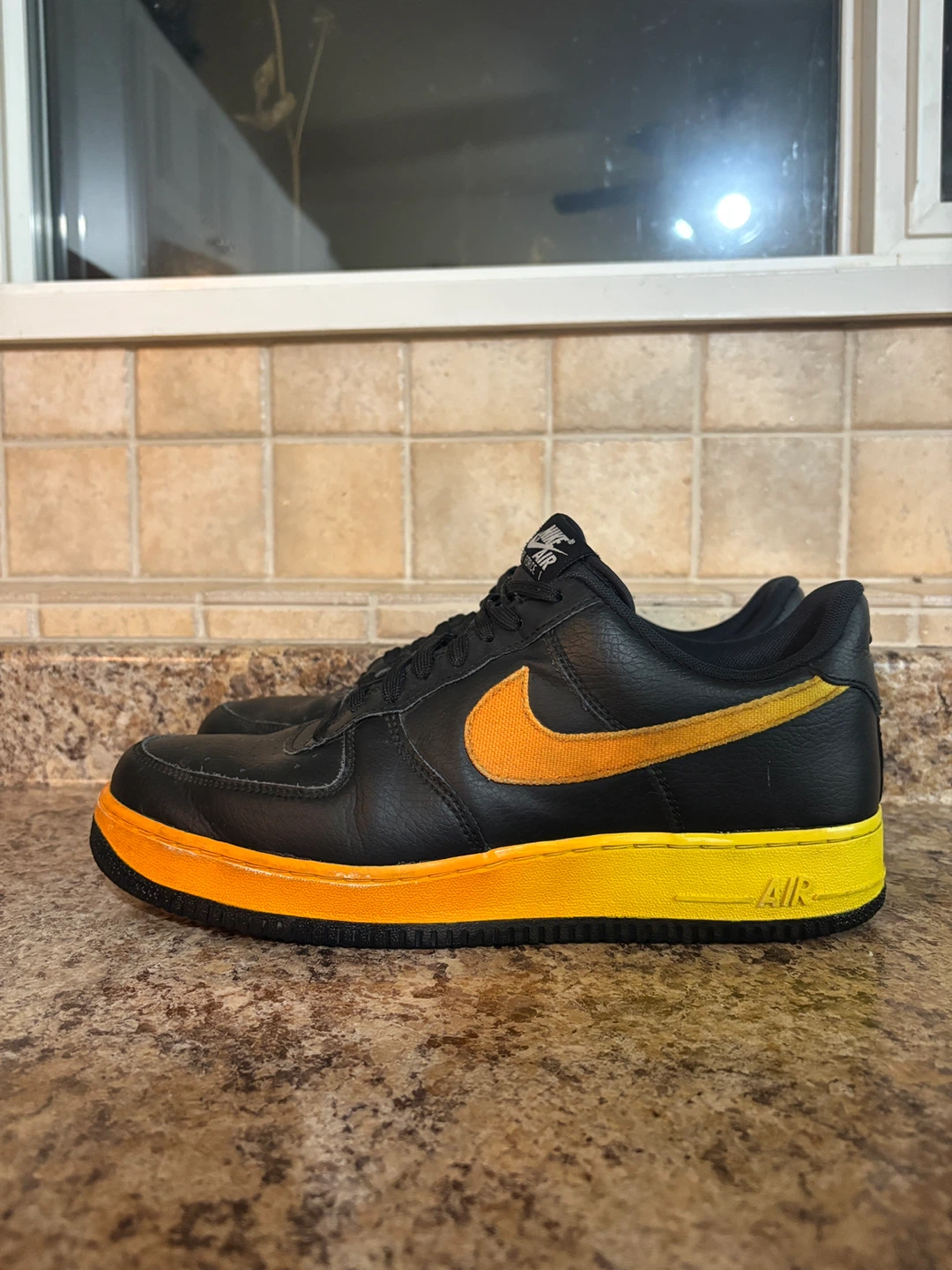 Nike Air Force 1 Men's Black & Orange Leather Sneakers - photo 3
