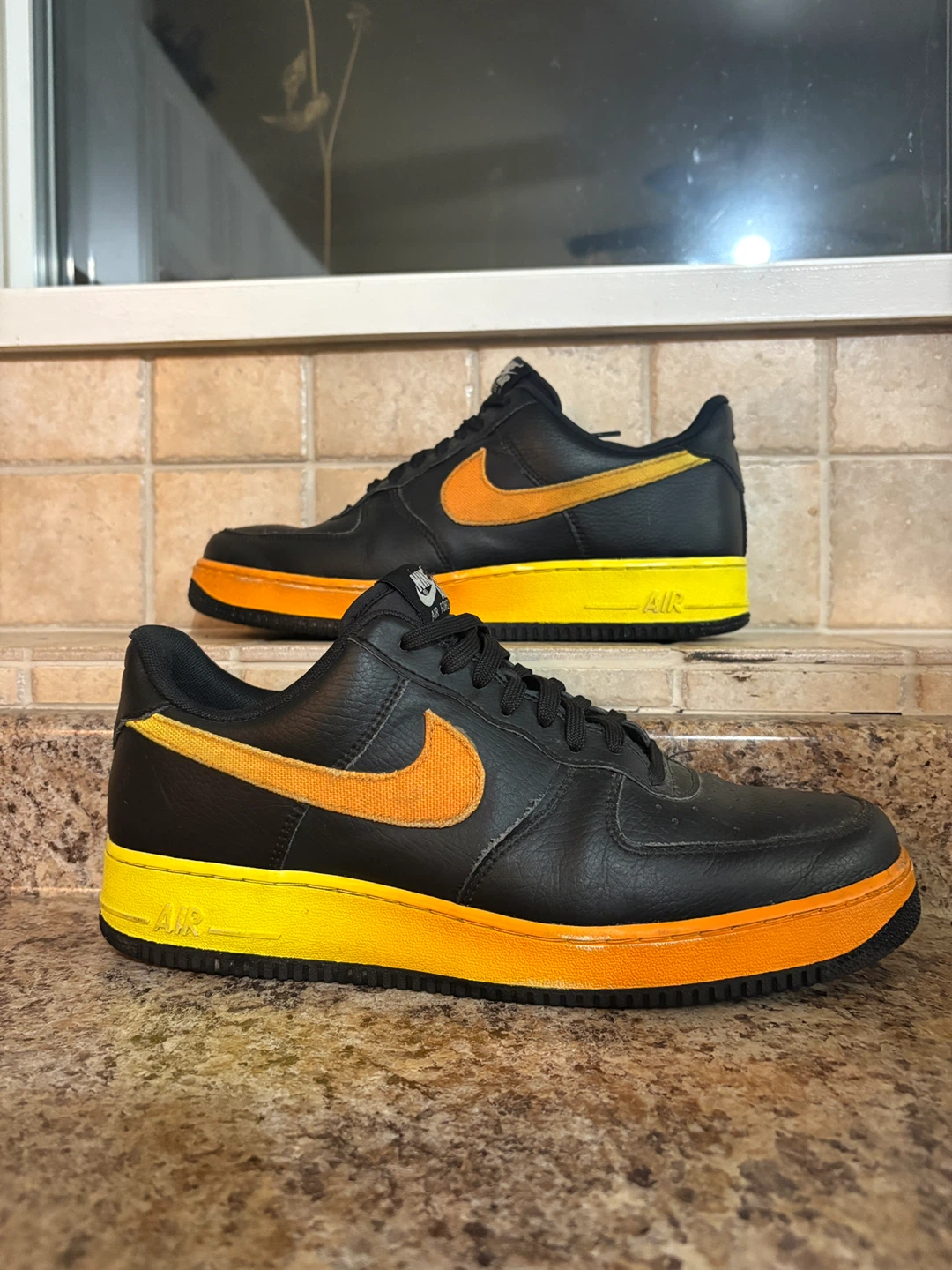 Nike Air Force 1 Men's Black & Orange Leather Sneakers