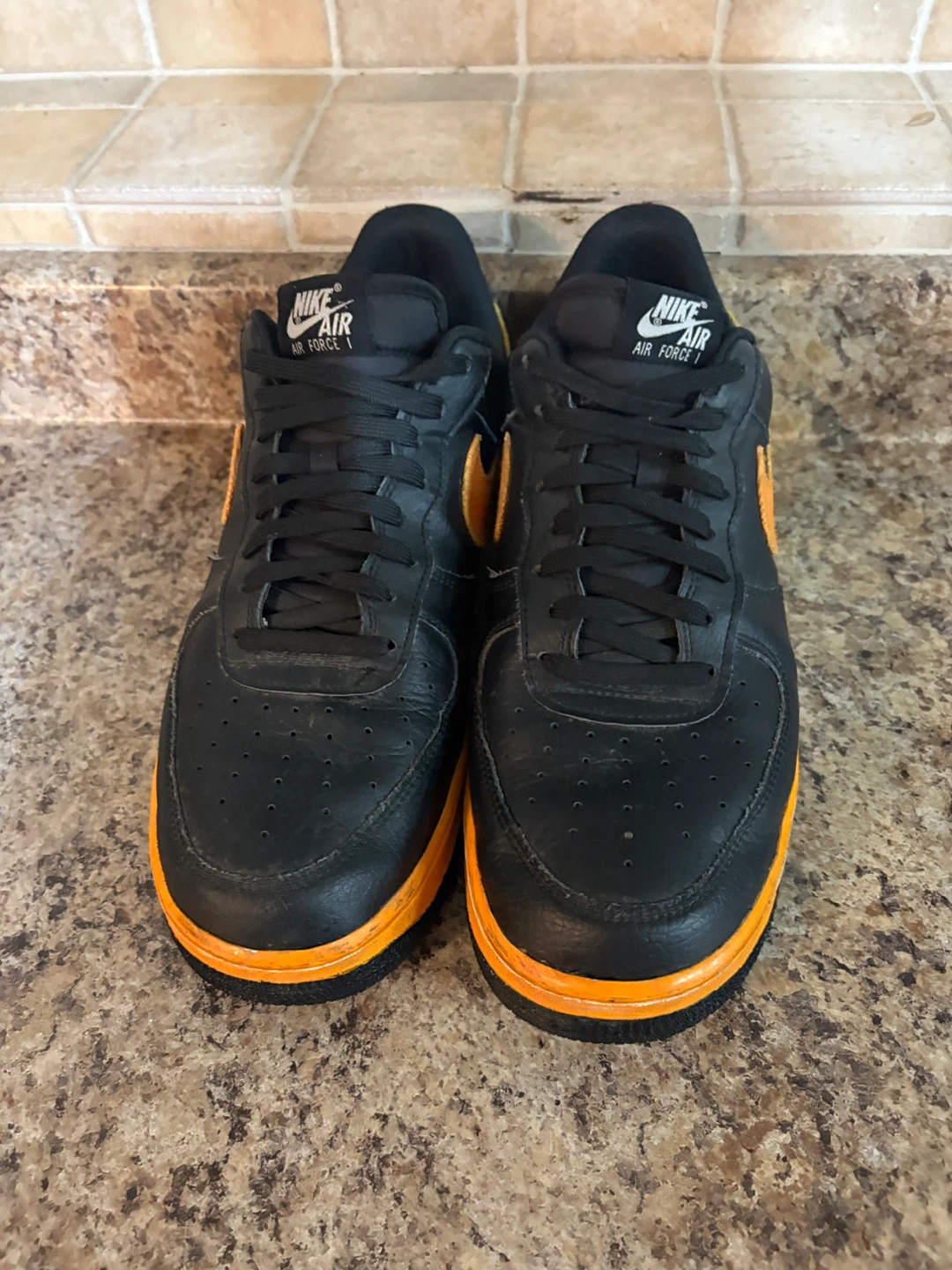 Nike Air Force 1 Men's Black & Orange Leather Sneakers - photo 4