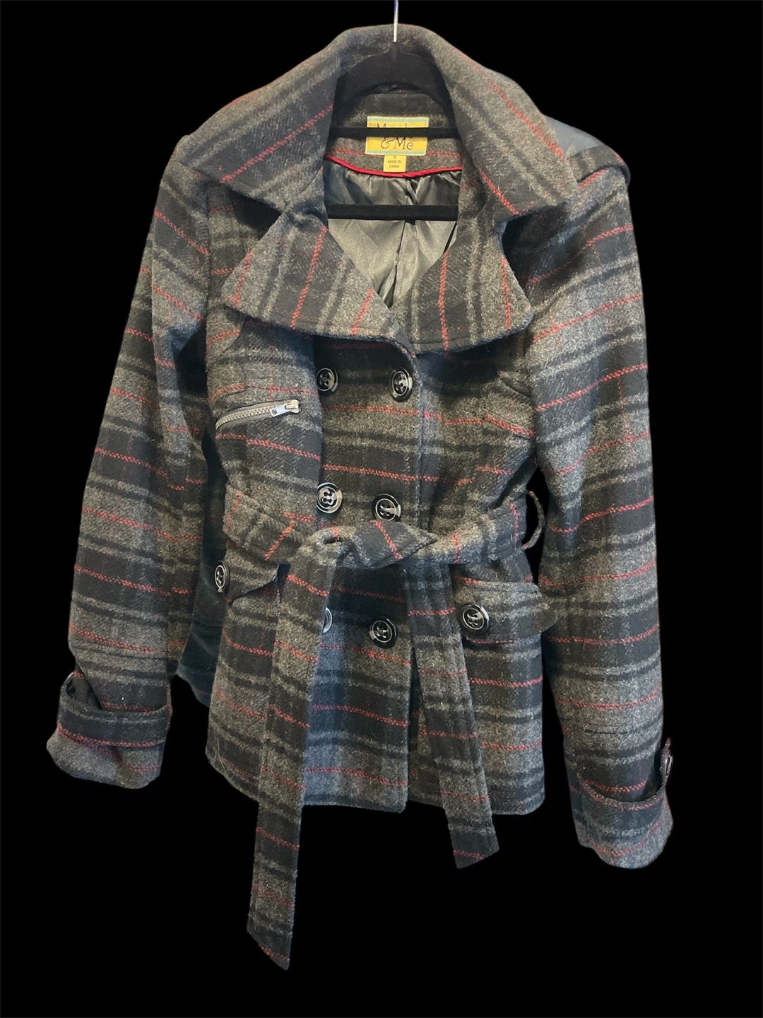 🥕 Marlyn & Me Women's Plaid Wool Blend Pea Coat Size S