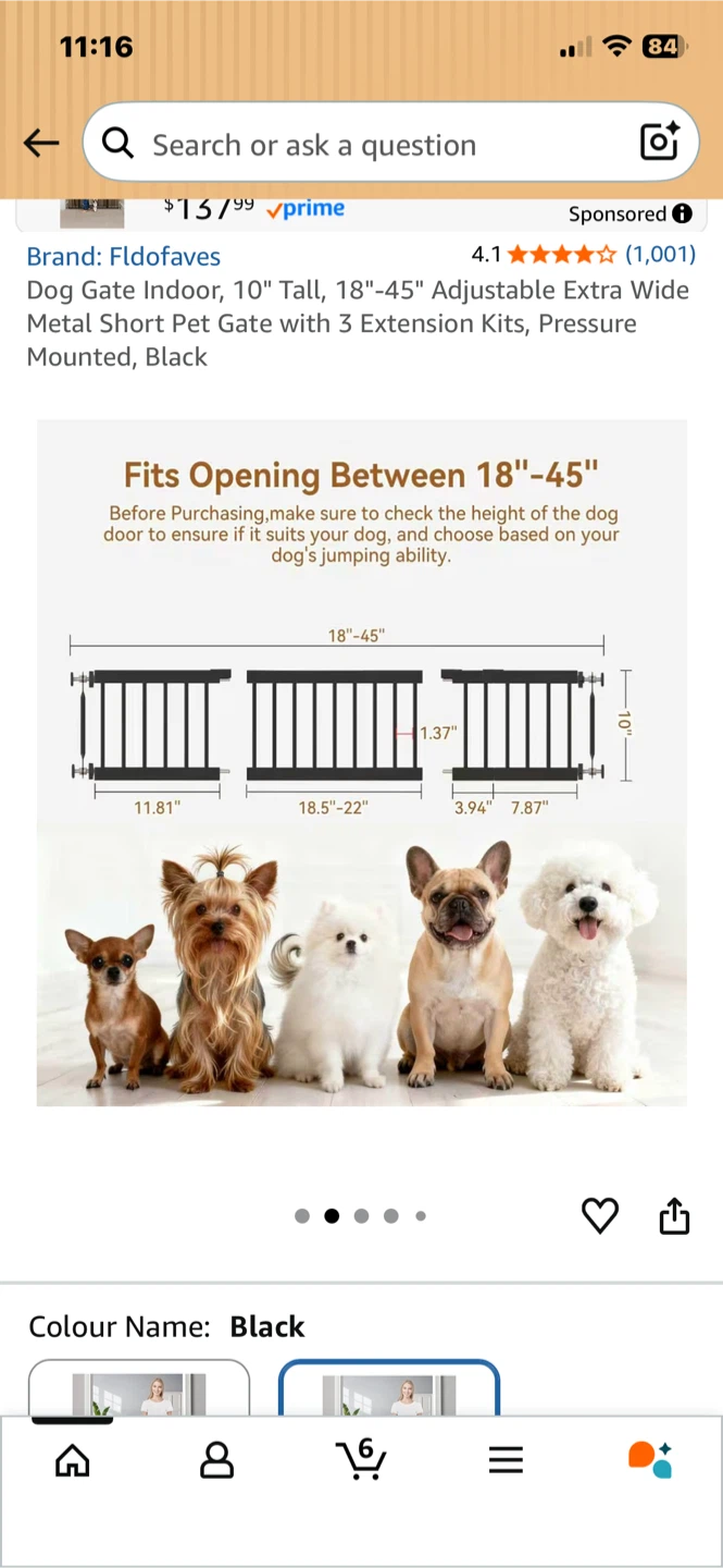 🥕Black Adjustable Extra Wide Metal Pet Gate - photo 2