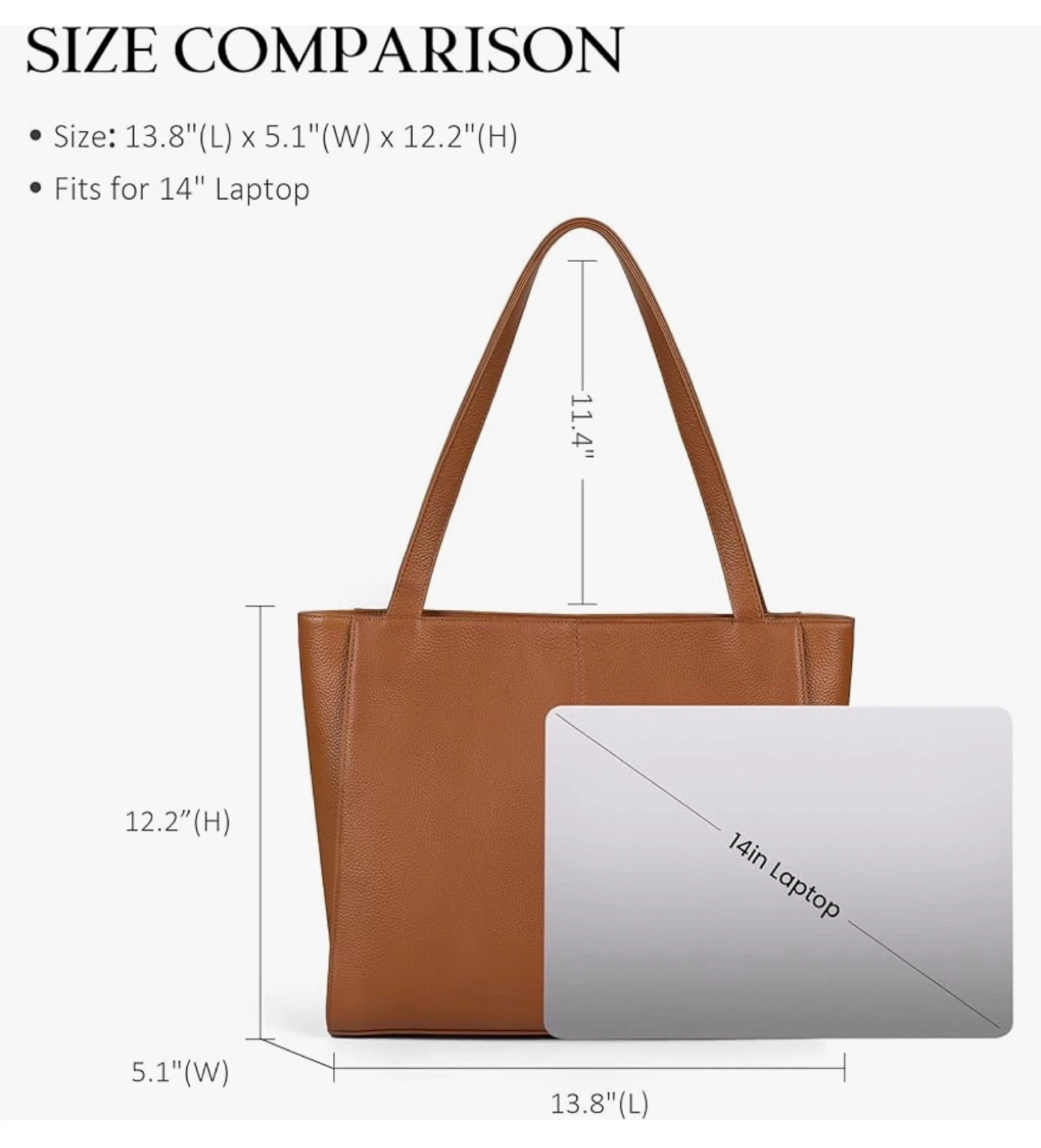 Brown Leather Tote Shoulder Bag - Fits 14" Laptop - photo 3