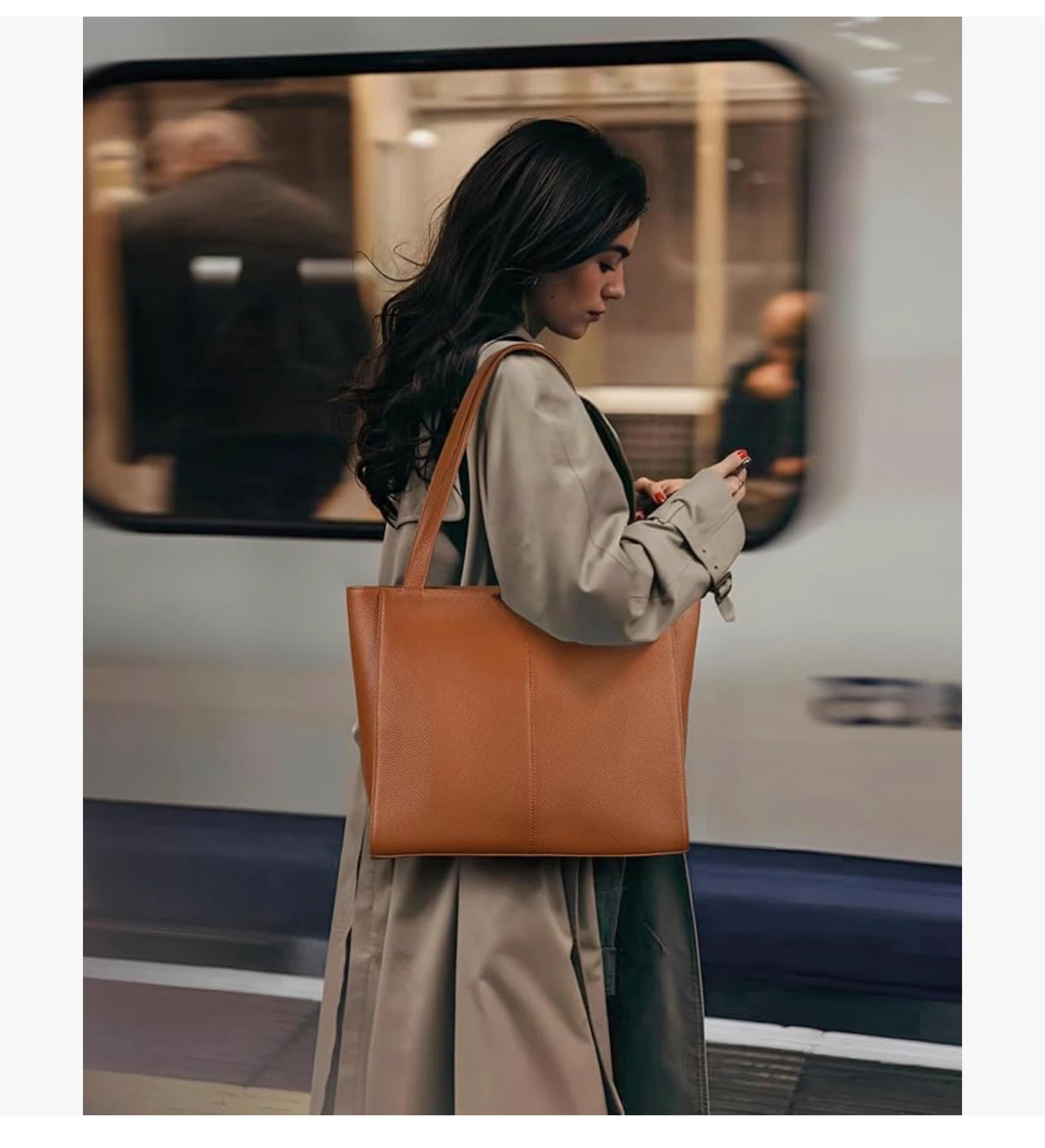 Brown Leather Tote Shoulder Bag - Fits 14" Laptop - photo 2