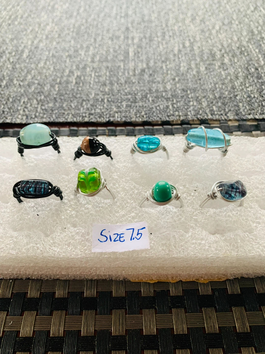 NEW Wired Ring Handcrafted (resin/glass bead) size 7.5