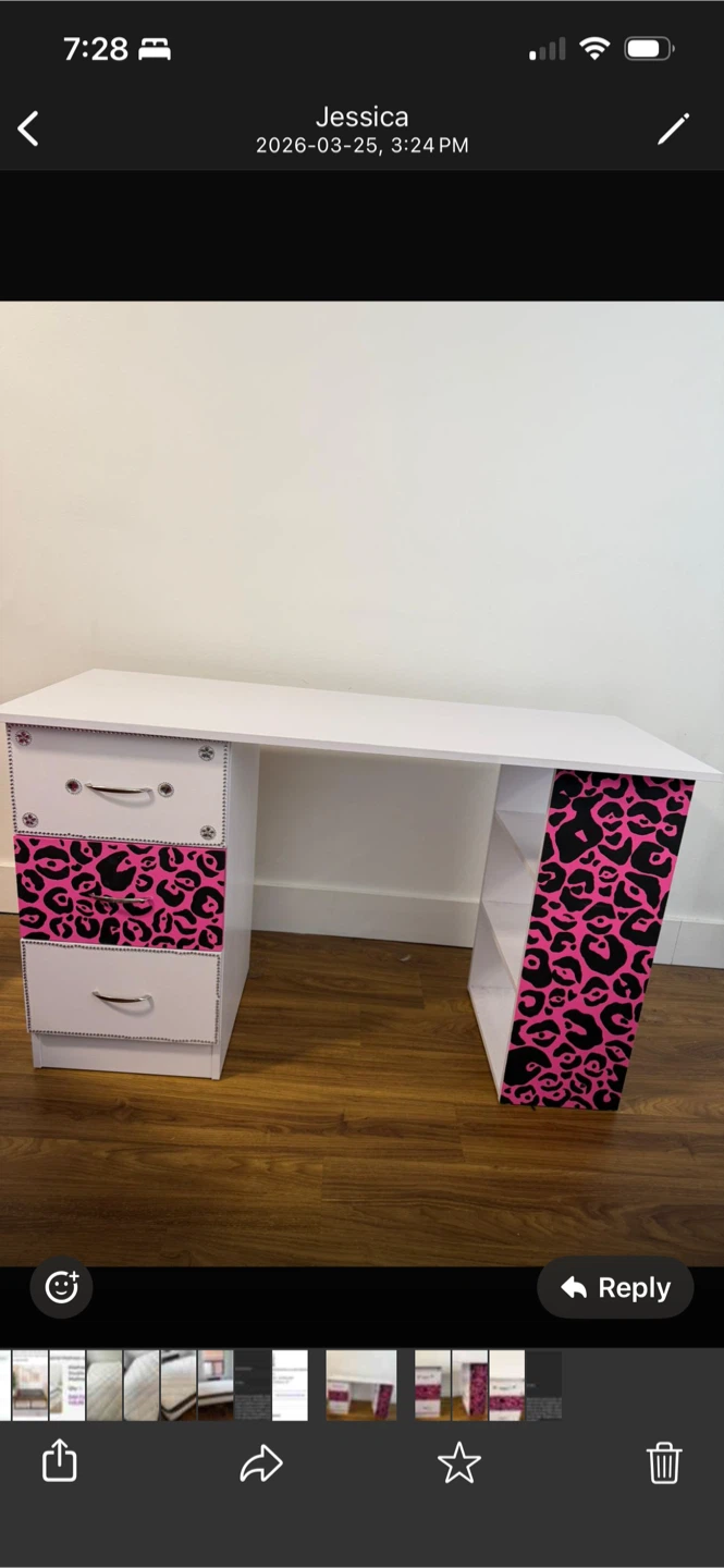 White Desk with Pink Leopard Print