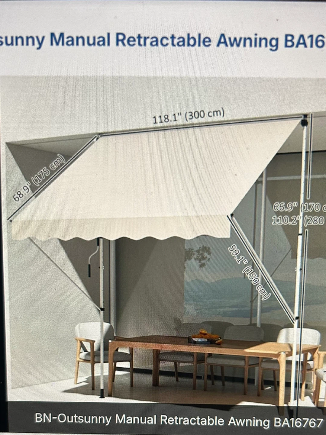Outsunny Manual Retractable Awning BA16767