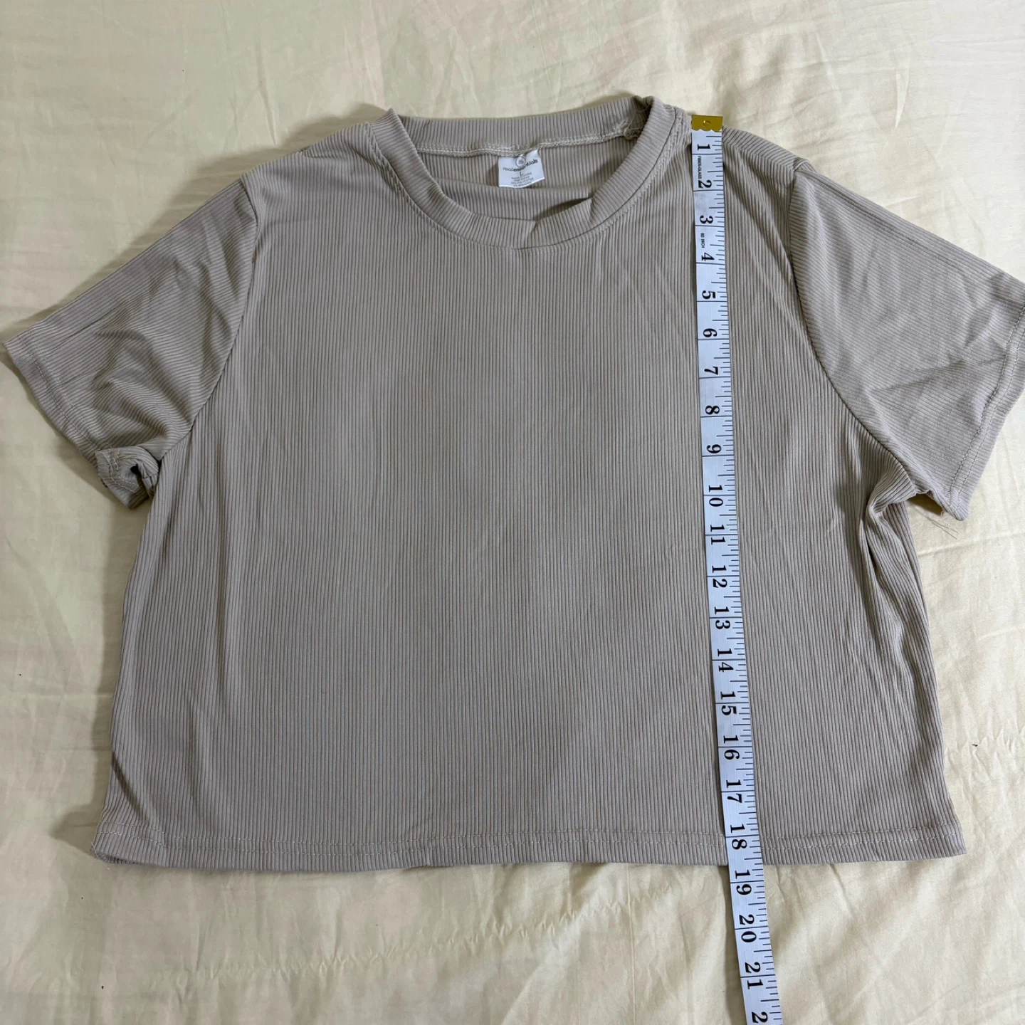 Ribbed Knit Lounge Set - Tan T-Shirt & Shorts - photo 2