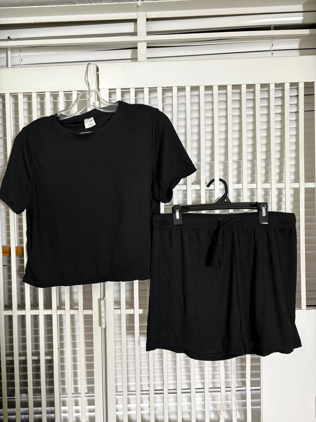 Real Essentials Black Ribbed Knit Lounge Set - Size L